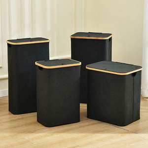 Breathable Fabric Waterproof Underwear <b>Laundry</b> <b>Basket</b> With Bamboo Rack Storage for Bathroom Boxes - Product Image 3