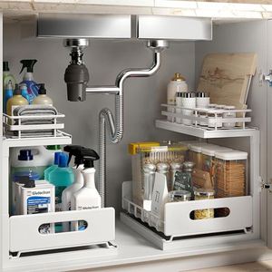 China Cheap L-Shaped Adjustable Bathroom <b>Kitchen</b> Cupboard Slipping Drawer Under the Sink Slide Pull Out Cabinet Basket Organizer - Product Image 2