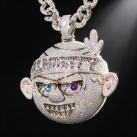Ciondolo a Forma di Cartone Animato in Argento Sterling S925 con Moissanite, Gioiello Hip Hop Personalizzato con Lettere Luccicanti