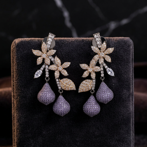 Luxury Dual Tone Gold Black Rhodium CZ Floral Dangle <b>Earrings</b> Emerald Green <b>Crystal</b> Teardrop Pave Statement <b>Earrings</b> for Women - Product Image 3