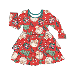 Boutique enfants filles robes de noël trois couches volants à manches longues bébé robe longueur genou plissé belles jupes pour les filles - Product Image 5