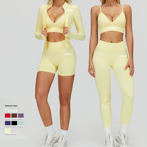 Nouvelle collection Printemps 2026 : Ensemble 3 pièces de sport et <span class=keywords><strong>yoga</strong></span> avec veste zippée, haut de sport léger à compression forte et leggings courts push-up - Product Image 1