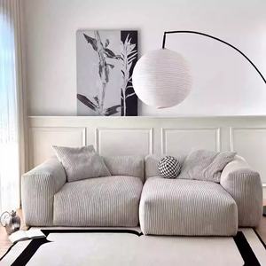 أريكة غرفة معيشة نوردية حديثة من زايشاين، طقم أريكة ثلاثية المقاعد من قماش الكوردوروي الكريمي، أريكة مودولار على شكل حرف L قابلة للغسل للشقق والفلل - Product Image 2