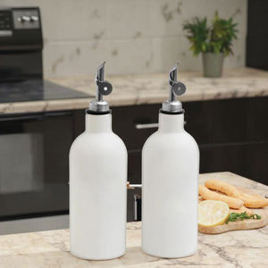 Bouteille de <span class=keywords><strong>vinaigre</strong></span> d'huile en céramique blanche avec bec verseur en acier inoxydable Rangement ménager personnalisé pour fournitures de <span class=keywords><strong>cuisine</strong></span> - Product Image 5