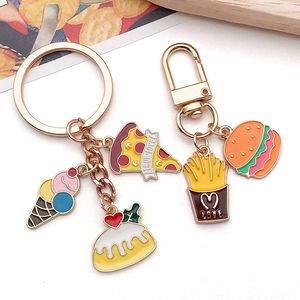 Porte-clés en métal émaillé dur ou souple personnalisé, motif mignon de dessin animé : pain, sandwich, hamburger, fruit, crème glacée, lait, pizza - Product Image 2
