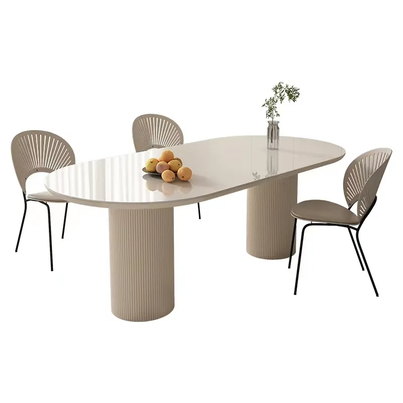 Vendita calda di alta qualità design perfetto di lusso in legno massello colonna romana gamba color crema rock plate tavolo da pranzo
