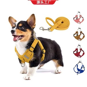 Harnais pour chien en daim style transfrontalier, réfléchissant, respirant, avec sangle de poitrine réglable et laisse pour chiens - Product Image 3
