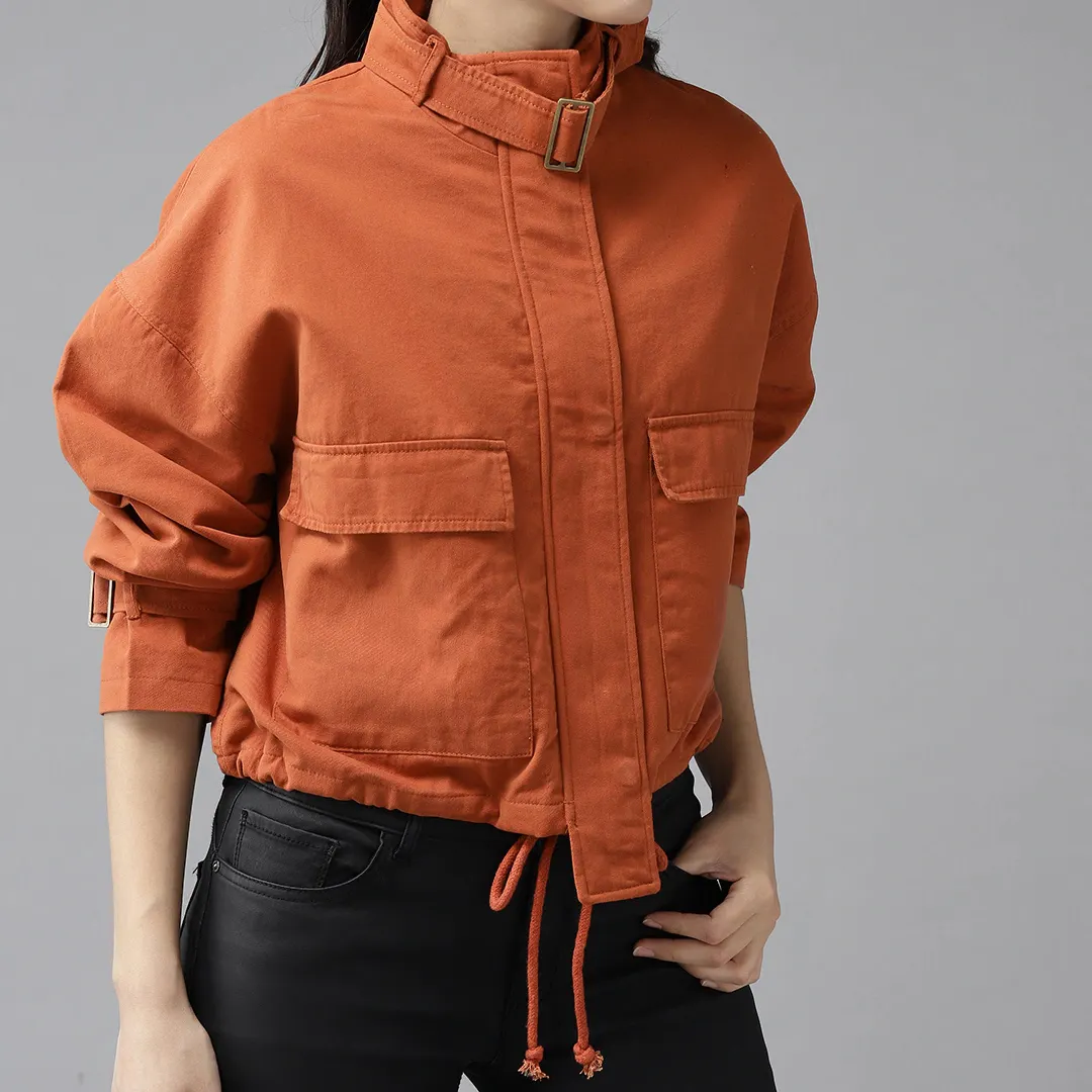 2022春/夏の女性のウインドブレーカージャケット女性の錆オレンジソリッドボクシーテーラードジャケット