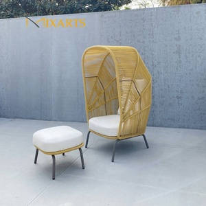 Fauteuil de salon moderne rembourré en aluminium tressé à dossier haut, design cocon, pour extérieur, hôtel, vente directe usine - Product Image 2