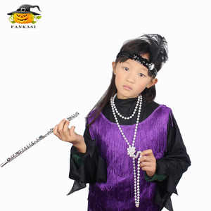 1920s Flapper Girl Costume Set With <b>Sequined</b> Headband Pearl Necklace And Cigarette Pipe Props For Party Carnival Dress Up - Product Image 4