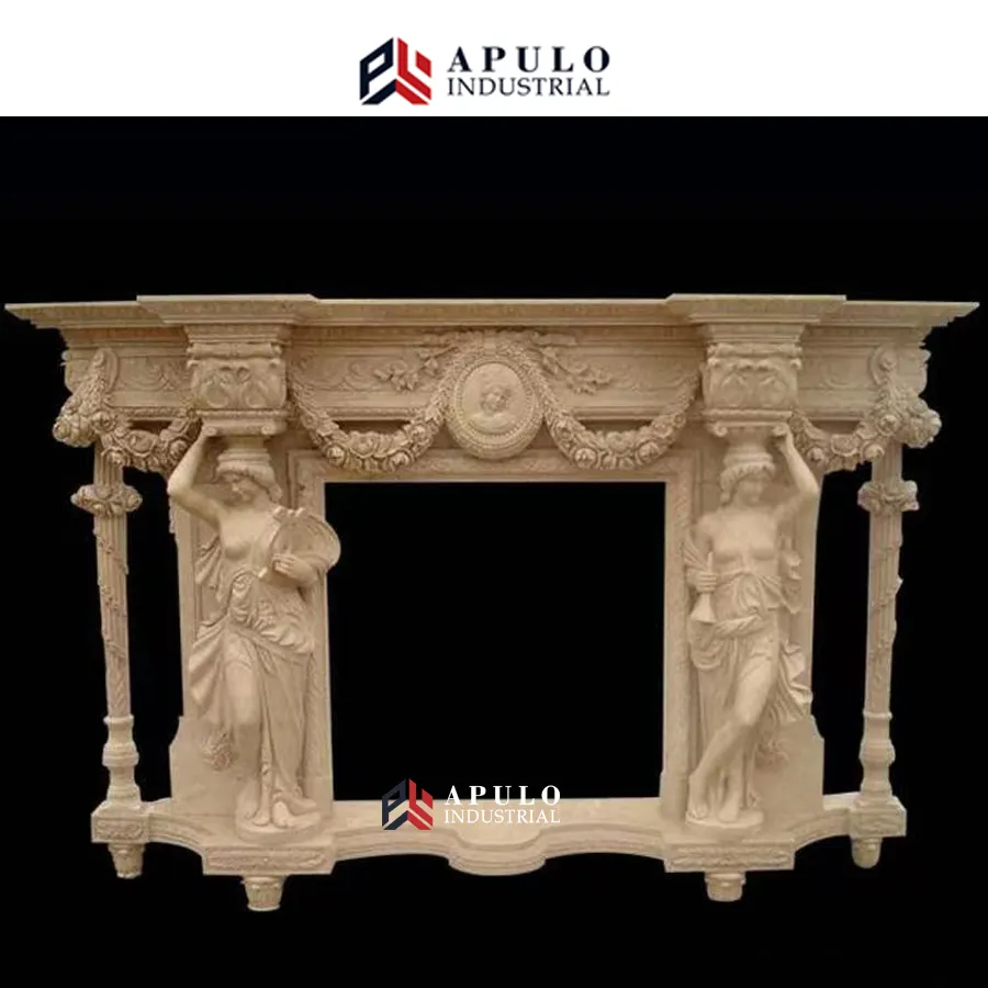 Modern Flower Carved Marble Onyx Fireplace Mantel Surround Low Price