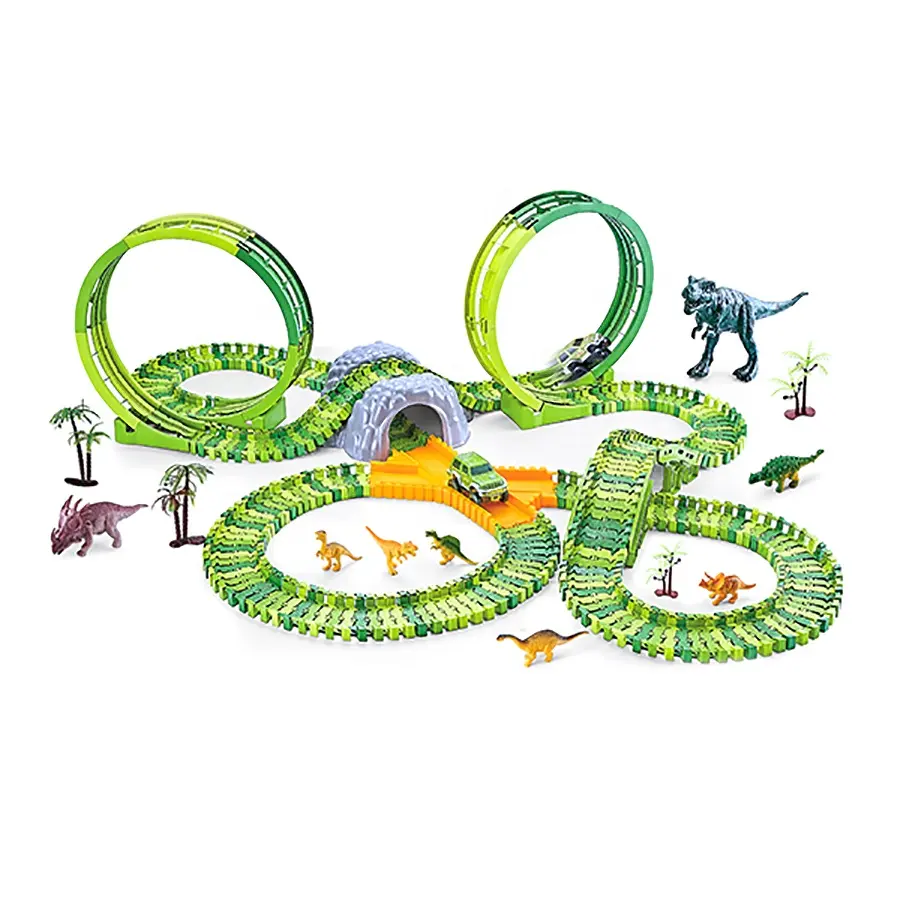 DIY dinozor parça oyuncaklar 260 adet elektrikli demiryolu araba ücretsiz birleştiren geliştirmek oyunları bulmaca sihirli 7.5cm izleme takım elbise dinozor cennet