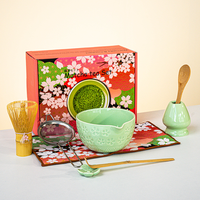 Service à thé Matcha fleur de cerisier japonais haut de gamme bol Matcha en céramique et support Chasen fouet en bambou avec boîte de couleur
