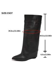 <span class=keywords><strong>Bottes</strong></span> hautes souples pour femmes, à bout pointu, talon compensé, en cuir PU, à enfiler, noires, tendance, vente en gros, logo personnalisé - Product Image 5