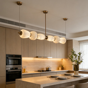 <span class=keywords><strong>Lustre</strong></span> en <span class=keywords><strong>cuivre</strong></span> <span class=keywords><strong>et</strong></span> marbre d'albâtre espagnol, moderne <span class=keywords><strong>et</strong></span> minimaliste, en forme de longue bande, pour salle à manger, bar, ou comptoir haut de gamme - Product Image 1
