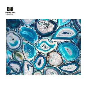 Panel de pared de ónix translúcido de losas de piedras preciosas grandes rebanadas de ágata azul Natural