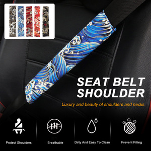 Coussin de ceinture de sécurité de style japonais, housse en tissu rouge et noir, facile à installer et à retirer, pour la protection des ceintures de sécurité des véhicules - Product Image 5