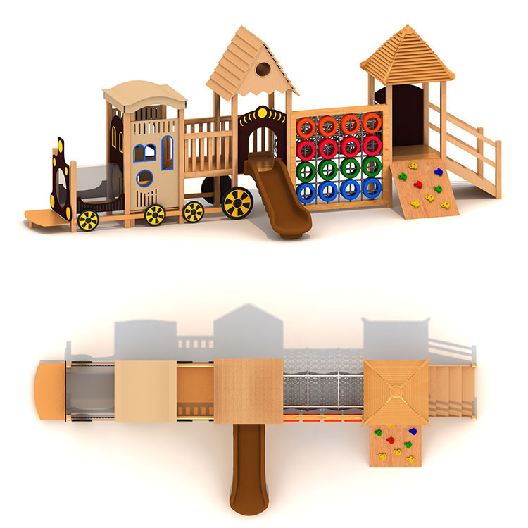 Small Size Kids Wooden Outdoor Playground Multifunction Outdoor Amusement Park Wooden Equipment For Children