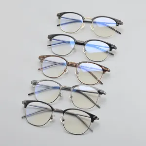 批发最新高品质女性光学眼镜架纯钛半框经典复古男性眼镜架