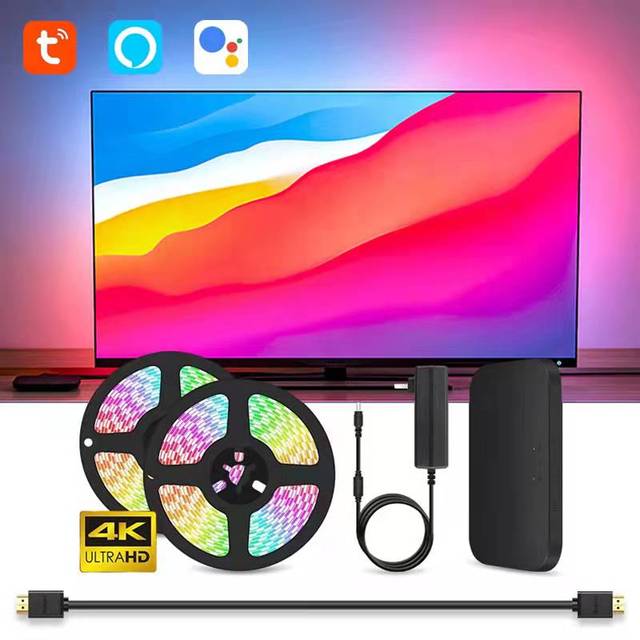 Smart Ambient TV Led Backlight for 4K HDMI 2.0 Device Sync Box Led Strip Lights Kit Wifi Alexa Voice Google Assistant Control