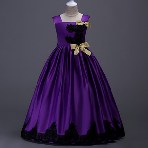 Girls' Yellow Satin Princess Dress With Black Lace Embroidery Stage <b>Performance</b> <b>Wear</b> - Product Image 3