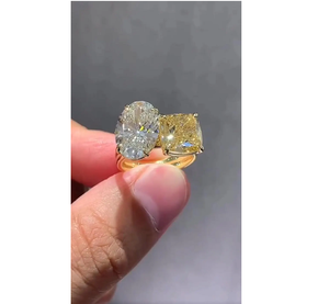 Bague de fiançailles 1CT Toi et Moi en diamant de laboratoire, taille ovale coussin, deux pierres, or jaune, bijoux fins pour femme, promesse de mariage - Product Image 1