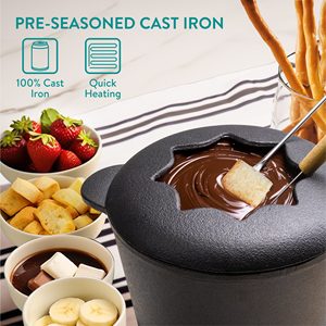 Ensemble de pot à fondue au fromage en fonte de 2 qt avec lames en acier inoxydable, 6 fourchettes colorées codées, manuel pour la fondue au chocolat - Product Image 2