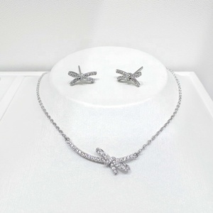 wholesale plata 925 <b>silver</b> 14k gold filled bridal <b>set</b> bow cute summer girls butterfly 2 piece cubic zirconia fine jewelry <b>sets</b> - Product Image 1