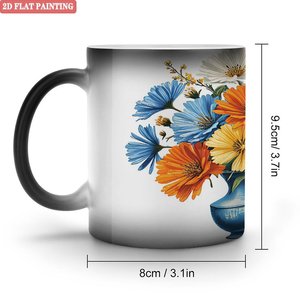 Frosted Black <b>Ceramic</b> Mug 11oz Heat Activated <b>Cup</b> With Floral Design 2D Flat Painting - Product Image 1