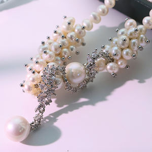 לבן מים מתוקים פנינה פרח גפן לבן שרשרת בצורת זירקון שרשרת עיצוב מפואר משובצת תכשיטים לנשים g0831 - Product Image 2