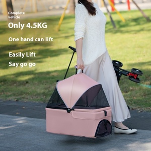 Poussette légère pour <span class=keywords><strong>chien</strong></span> Petop <span class=keywords><strong>avec</strong></span> roues avant pivotantes à 360 degrés et panier de rangement, chariot de voyage portable, pliage en un clic - Product Image 3