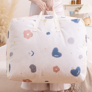 Cotton Comforter Bag Cream Print Oxford Cloth Waterproof Moisture Proof Rectangle Clothing Organizer For Trip Storage - Product Image 2