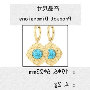 Pendientes colgantes chapados en oro con incrustaciones de turquesa en forma de flor, joyería para mujer FY190251 - Product Image 2