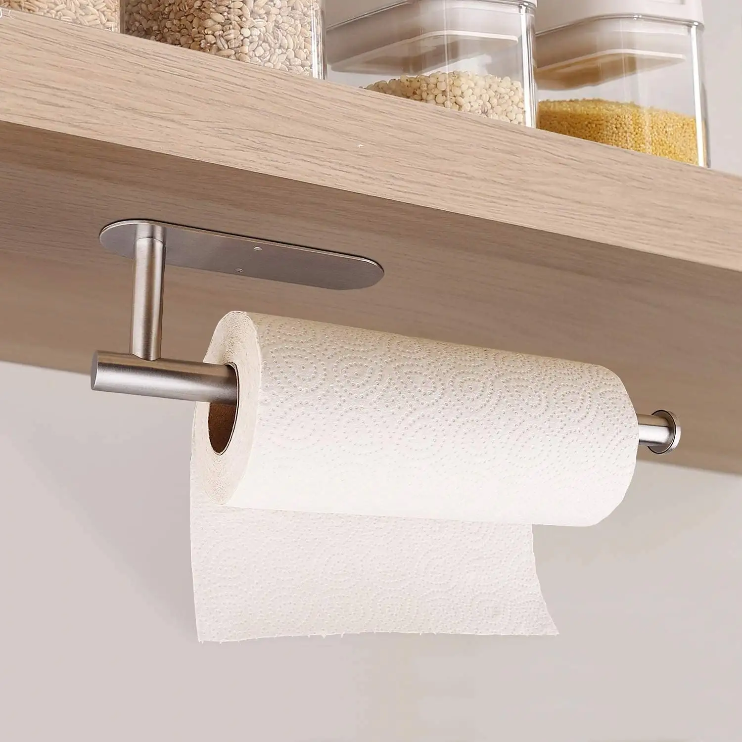 Stainless Steel Silver Paper Towel Holders Adhesive Screws Self-Adhesive Wall Mount Hanging Paper Towel Rack for Kitchen