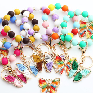 Colorful <b>Beaded</b> <b>Bracelet</b> With Butterfly Keychain Charm Gold Plated Women's Cute Fashion Jewelry Gift - Product Image 5