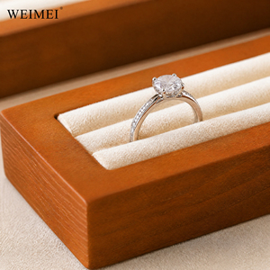 WEIMEI Cream Velvet Wood & Leather <b>Ring</b> Trays <b>Necklace</b> Bust Earring Trays for Boutique Jewelry Store Counter Jewelry Display Set - Product Image 5