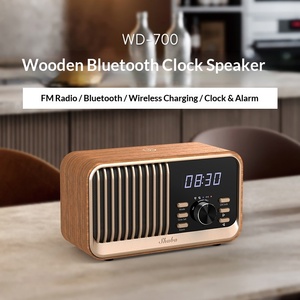 Haut-parleur en <span class=keywords><strong>bois</strong></span> rétro avec charge sans fil pour <span class=keywords><strong>radio</strong></span> FM V5.1, sortie 25W, réveil portable de chevet, batterie 2000-3000mAh - Product Image 5