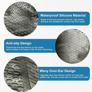 การออกแบบพื้นผิวหยดน้ำ ลดการกันน้ำ ช่วยเพิ่มความเร็ว ป้องกันการลื่นไถล หมวกว่ายน้ำซิลิโคนทำความสะอาดง่าย - Product Image 6