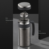 Mug isotherme à double paroi en titane pur avec poignée, haut de gamme, pour le bureau, avec infuseur à thé, isolation sous vide, maintien au chaud 6-12 heures