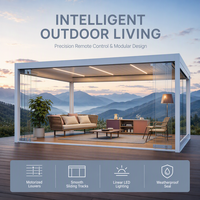 Pavillon extérieur en aluminium avec système motorisé intelligent et toit à persiennes en verre automatisé pour balcon ou utilisation en hauteur