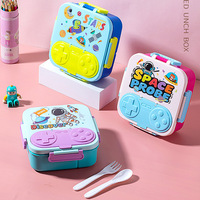 Boîte à lunch bento en plastique sans BPA, avec 3 compartiments scellés, motif dessin animé mignon, compatible micro-ondes, pour enfants