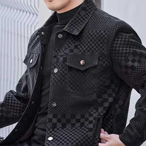 dropshipping Warm <b>Fleece</b>-<b>Lined</b> Men's Casual Checkerboard <b>Jacket</b> - <b>Long</b> Sleeves Lapel Collar and Front Pockets Everyday Fashion - Product Image 1