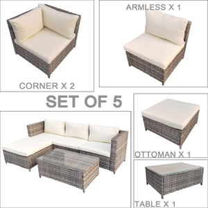 Juego de 5 sofás de ocio para jardín, marco de acero de mimbre PE, muebles de jardín tejidos a mano - Product Image 3