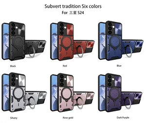 Étui pour smartphone de protection de fenêtre poussoir d'objectif pour Samsung s24 ultra/plus porte-anneau rotatif protection complète couverture de téléphone portable