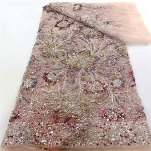 Hot-Bán Dệt Kim Sợi Ngang Thoáng Khí Polyester/Kim Loại Bead Ống <span class=keywords><strong>Sequin</strong></span> Lưới Thêu Vải Cho Cô Gái Dresses Trang Phục Sân Khấu - Product Image 5