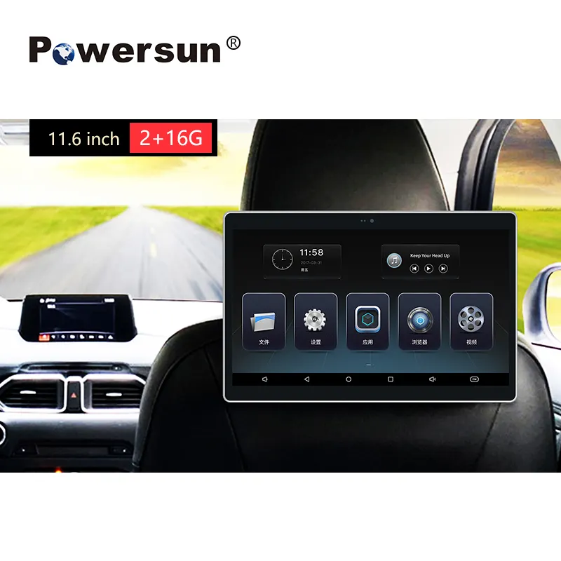 Powersun 4K Cheap GPS Android 11 Car TV Touch Screen Headrest Monitor Rear Seat Entertainment