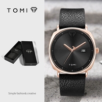 Montre-Bracelet Homme Tomi T044 en Cuir à Quartz Étanche avec Calendrier, Boîte Cadeau de Luxe, Style Masculin