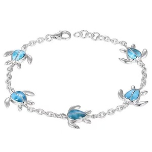 Nuevo Estilo, Pulsera de Plata de Ley 925 con Larimar Azul Natural, Joyería con Diseño de Vida Marina, Pulsera de Larimar con Corte de Pera - Product Image 2