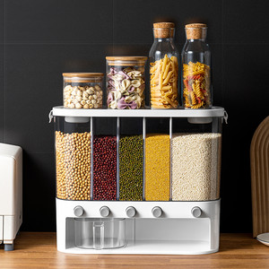 Dispenser a Parete per Alimenti Secchi a 5 Scomparti, Contenitori Sigillati in Plastica Multifunzione Rettangolari per Cucina - Product Image 3