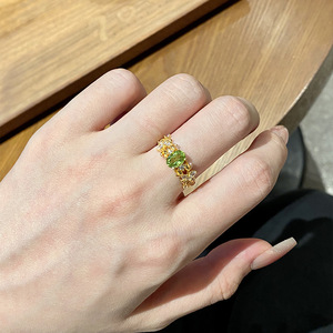 Vintage 925 Silver Gold Plated Flower <b>Adjustable</b> <b>Ring</b> 5*7mm Oval Cut Natural Stone Colorful Gemstone Jewelry Women Wedding Party - Product Image 4